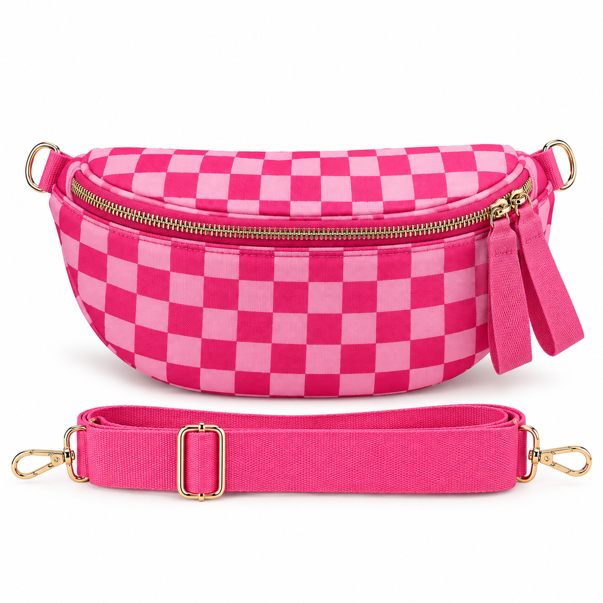 Hot Pink Checkerboard Crossbody Bag