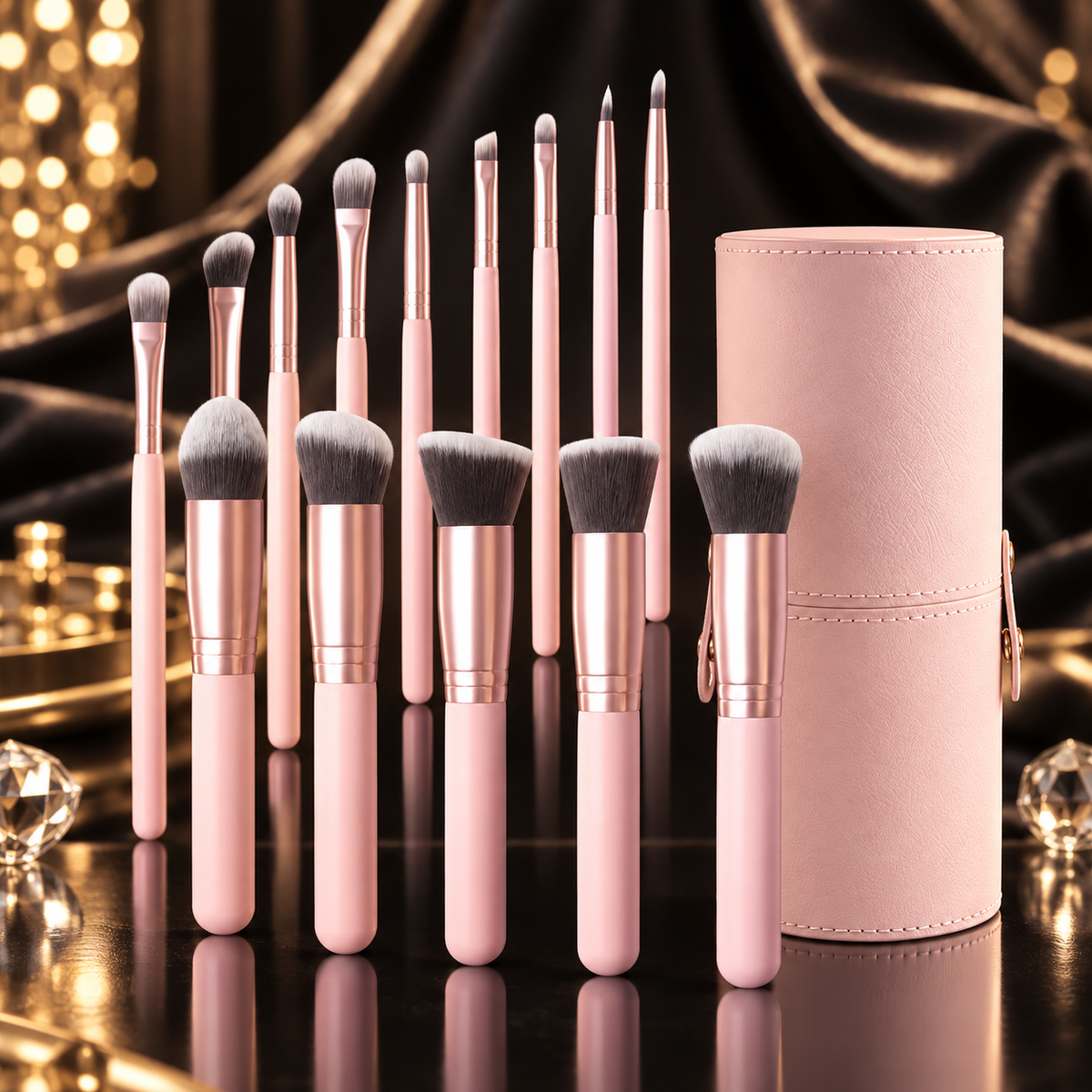 Sugar Shy 15-Piece Pink Makeup Brush Set with Travel Case