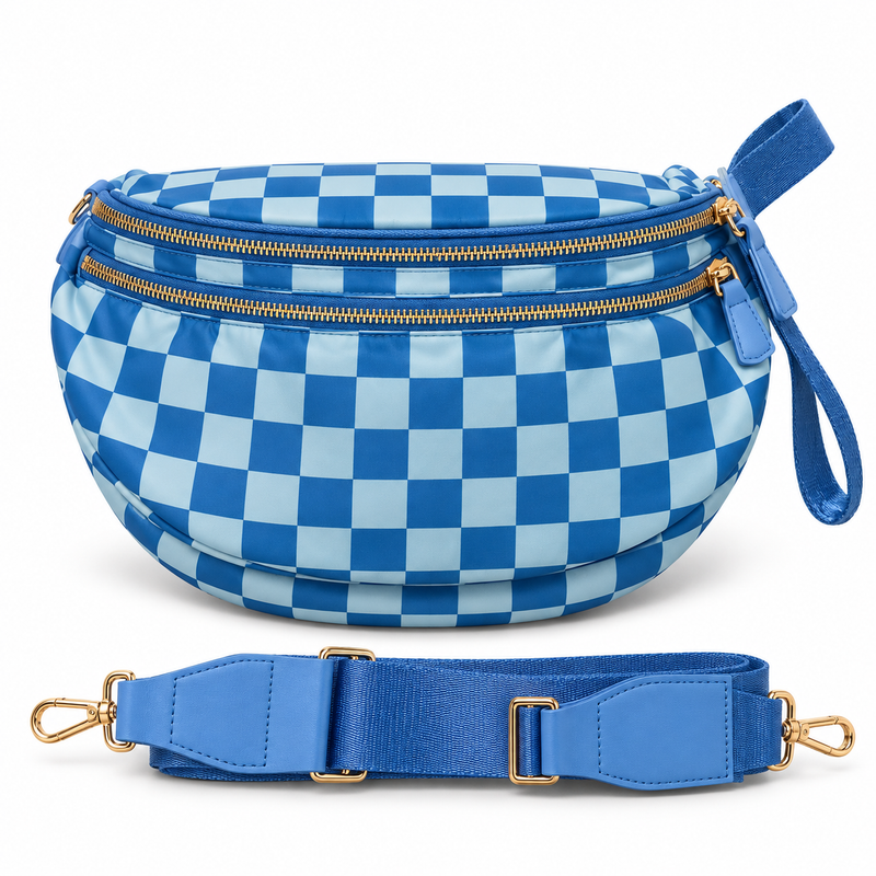 Light Blue Checkerboard Crossbody Bag