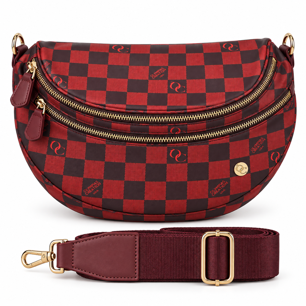 Burgundy Checkerboard Crossbody Bag
