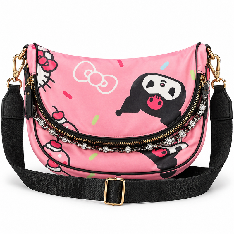 Pink Kuromi Crescent Crossbody Bag
